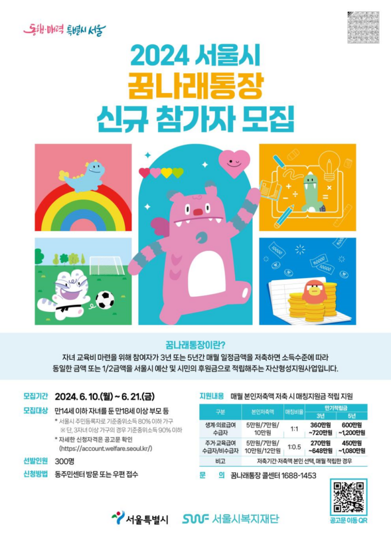 2024 서울시 꿈나래 통장 자녀 교육자금 저축 만기 | 신청방법 대상 기간